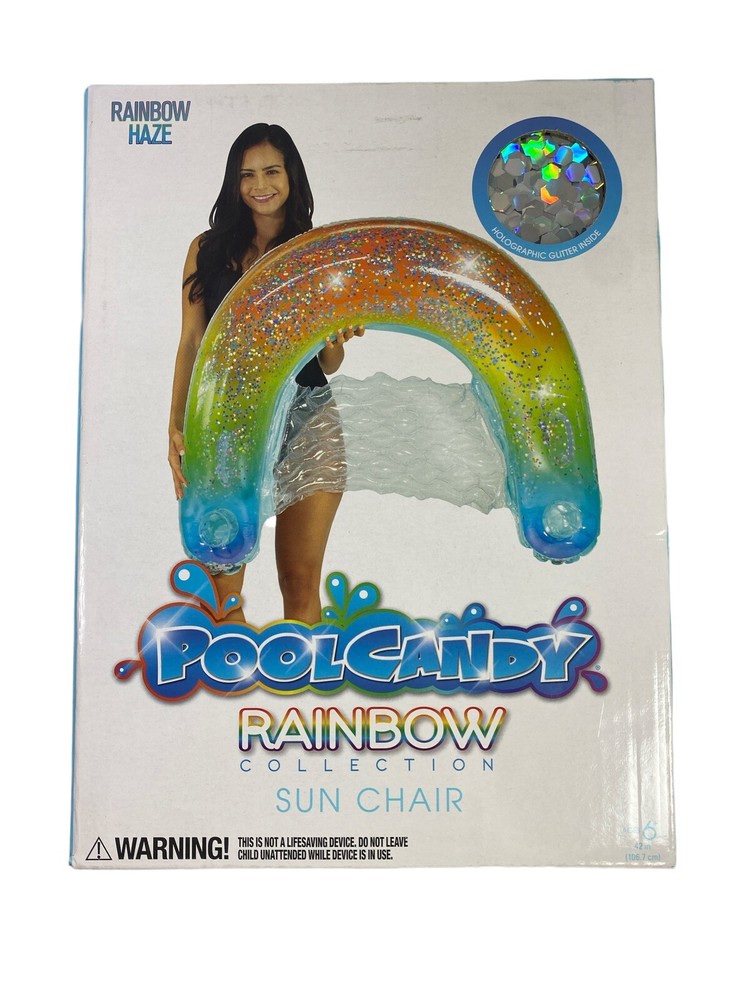 PoolCandy Rainbow Collection Glitterfied Sun Chair Float With Cup Holders