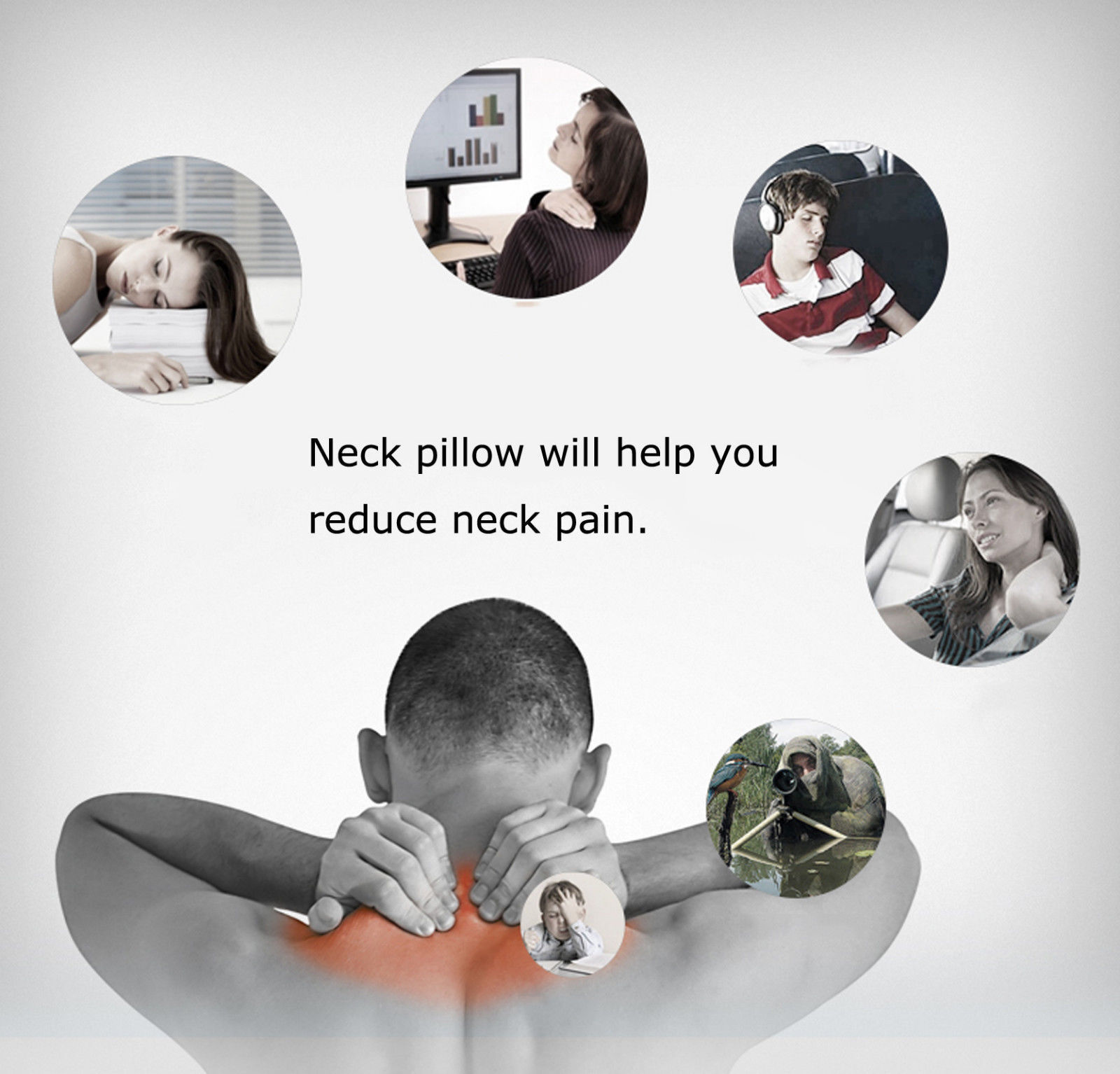 12x7.5x4 Bone Pillow Neck Head Rest Memory Foam Travel Trip Posture Support Navy