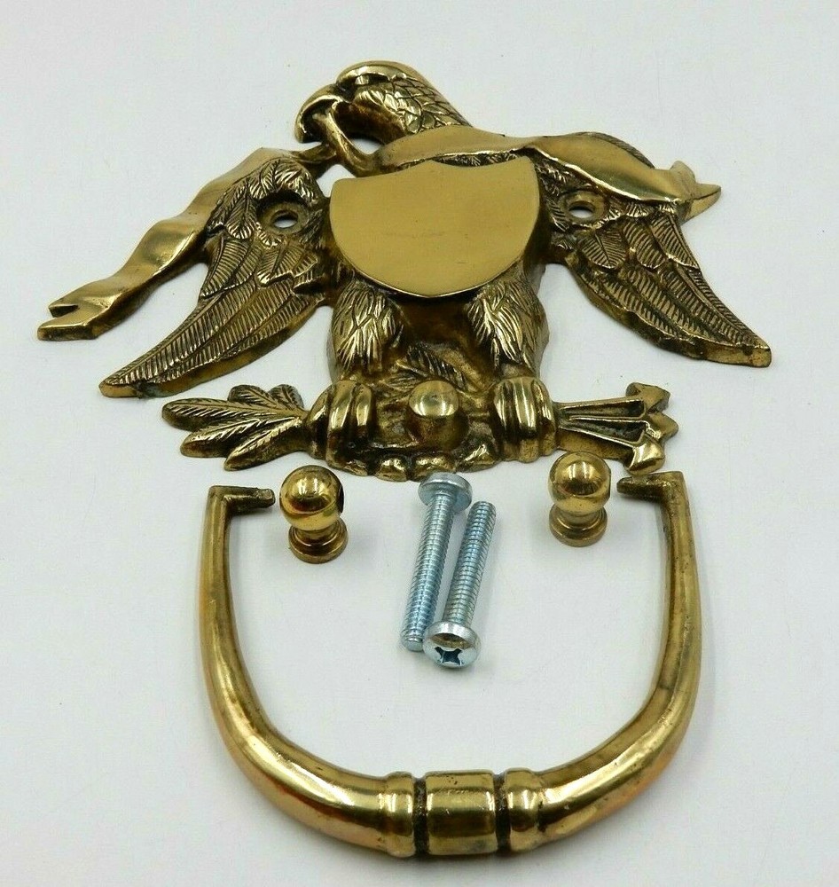 VINTAGE AMERICAN BALD EAGLE DOOR KNOCKER, HEAVYWEIGHT SOLID BRASS DOOR KNOCKER