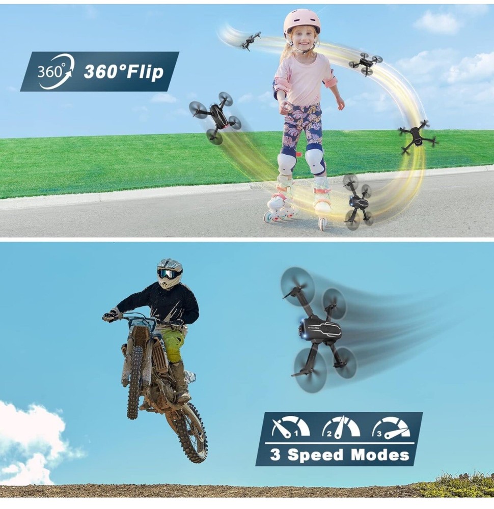 Drone with Camera- 1080P HD FPV Camera 90 Adjustable Lens 360 Flips