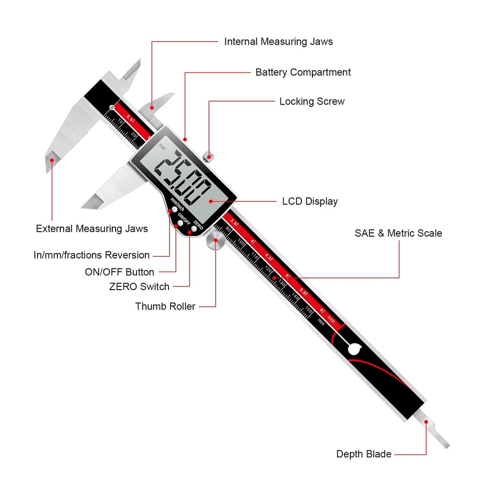 Digital Caliper Electronic Caliper Measuring Tool Precision Digital Vernier C...