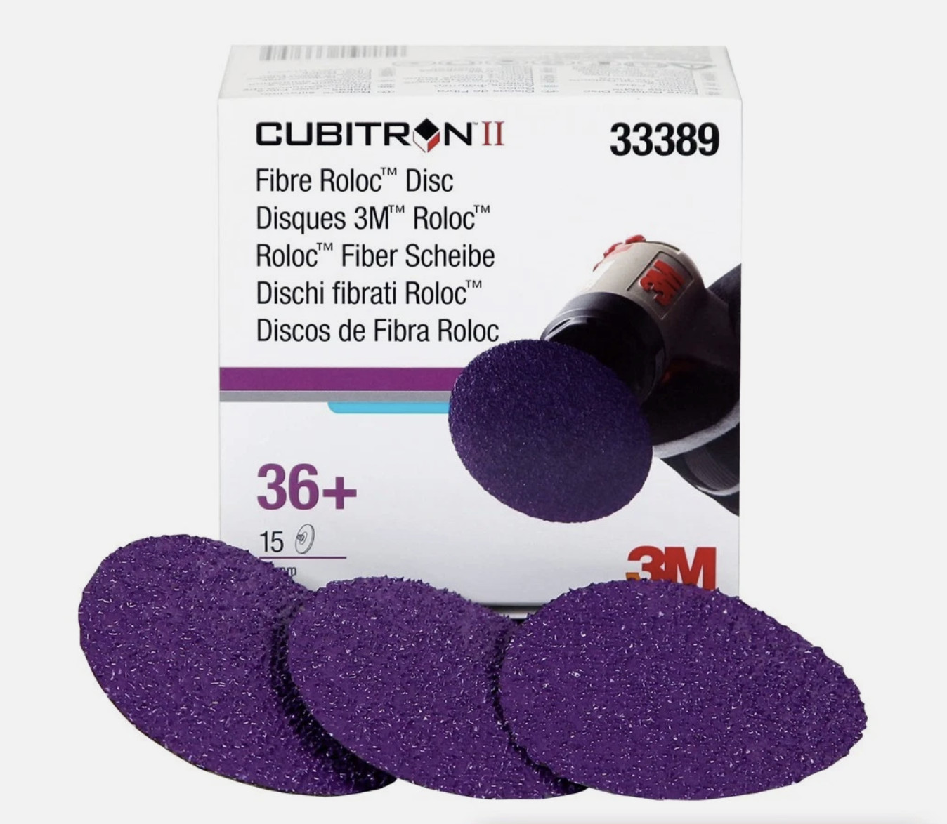 3M 33389 Cubitron II Roloc Fibre Disc, TR, 3.000" x 36+ Grit {15pk} new
