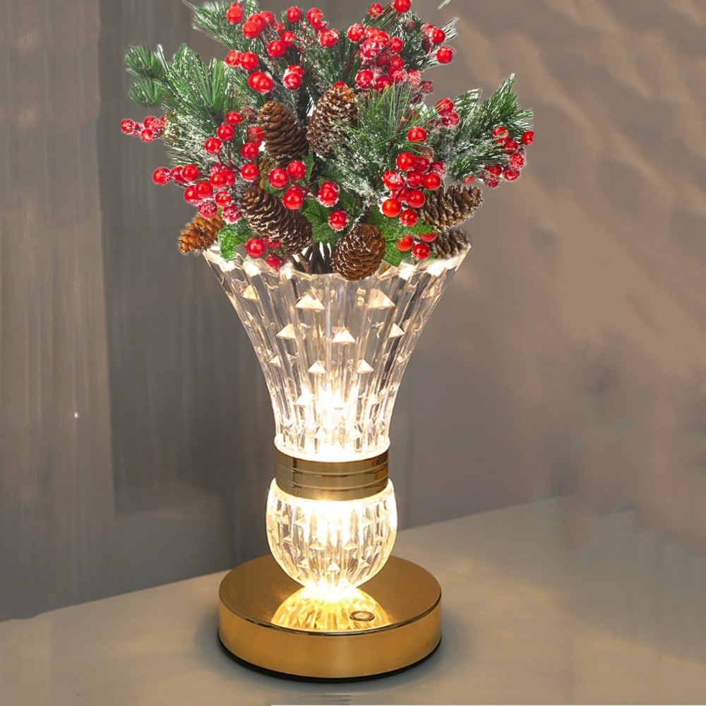 LED Crystal Table Lamp Vase Night Light Touch Dimmable Atmosphere Bedside Gift