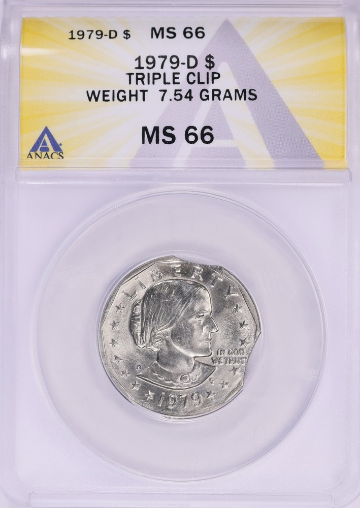 1979-D Susan B. Anthony Dollar ANACS MS-66 Triple Clip Planchet Mint Error