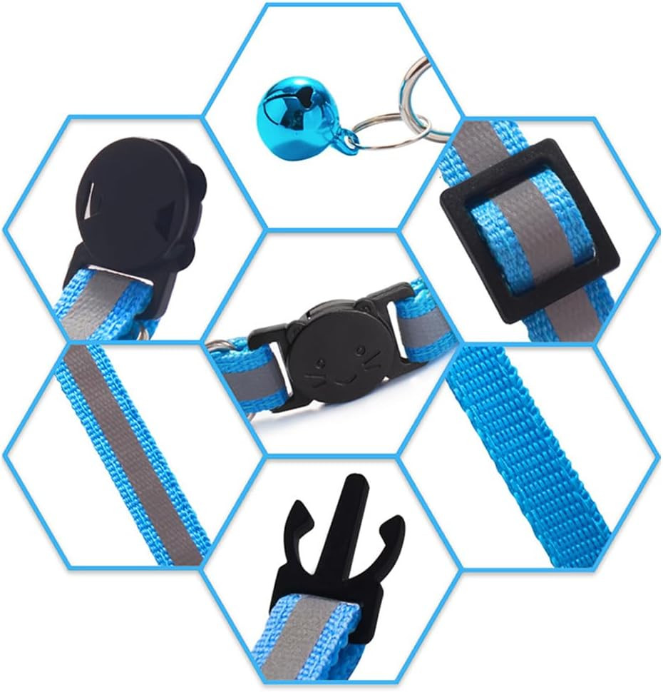 6 Pack Reflective Cat Collar with Bell, Breakaway and Safe Collars for Cats, Nyl