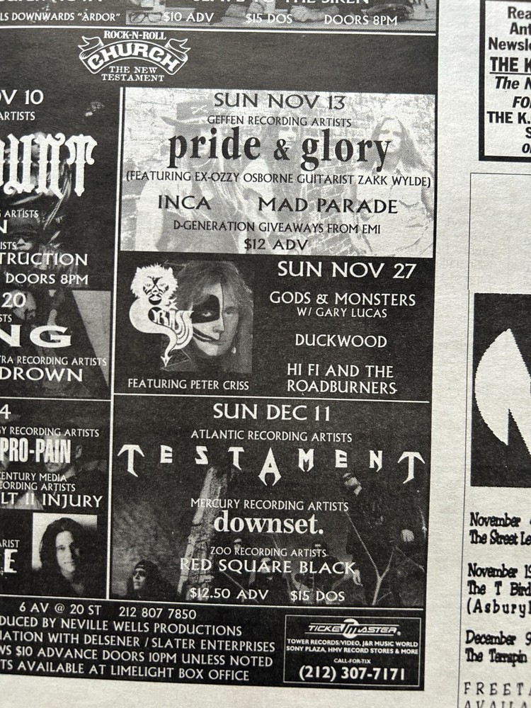 KISS Concert Ad Advert PETER CRISS Nov 27 1994 Limelight Vintage Kiss D