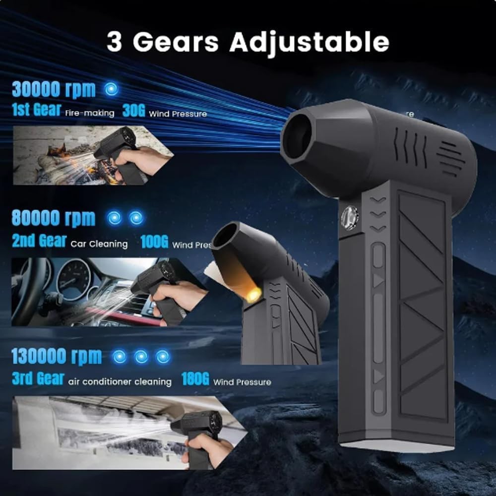 Compressed Air Duster Fulljion 3-Gear to 130,000 RP Electric Air Duster Portable