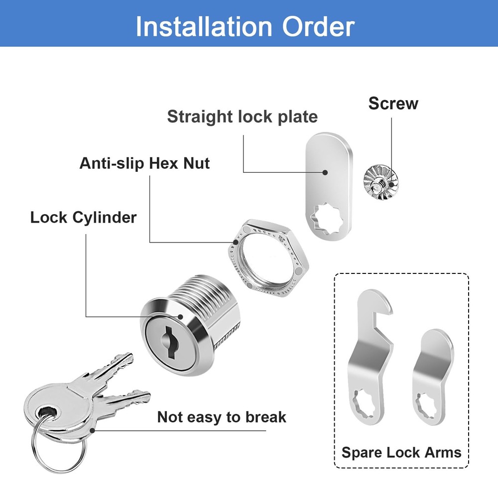 Keyed Alike Cam Lock Set for Tool Boxes, RVs, Mailboxes - 3 Pack, Zinc Alloy