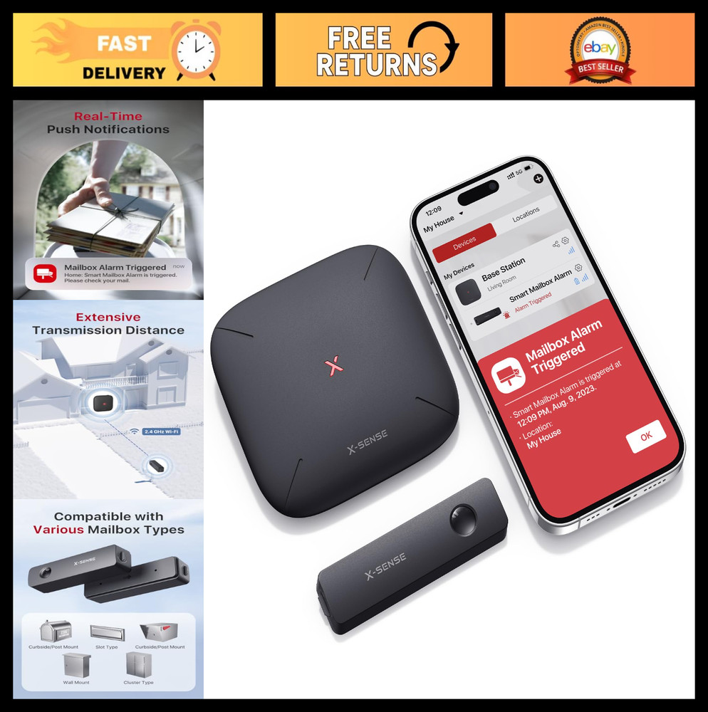 Wireless Mailbox Alarm Sensor - Long Range Delivery Alert System with SBS50 Base
