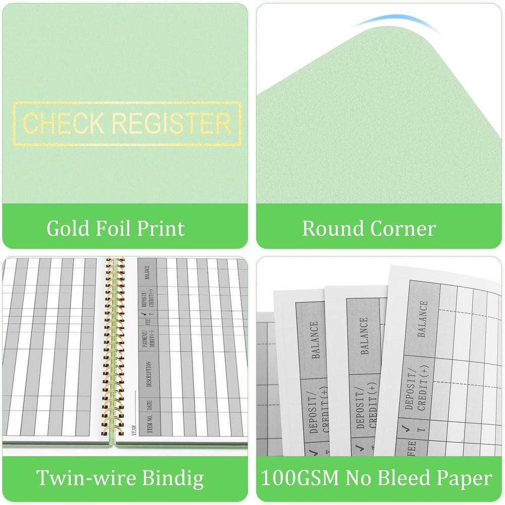 HAUTOCO Check Registers for Personal Checkbook, Transaction Expense Green