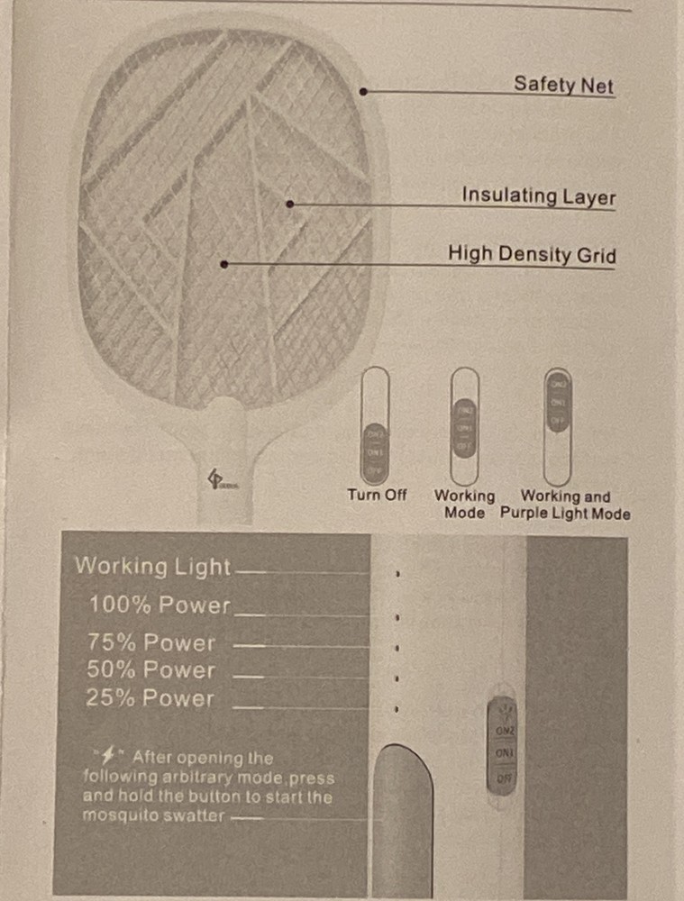 Handheld USB Rechargeable Mosquito Fly Swatter Bug Zapper Insect Killer Racket