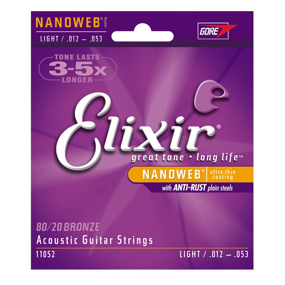 Elixir 11052 Nanoweb Acoustic Guitar Strings Light 12-53