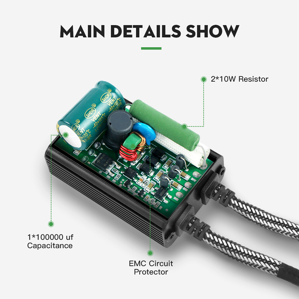 H4 9003 LED Headlight Canbus Decoder Anti Flicker Error Resistor Canceller Wires