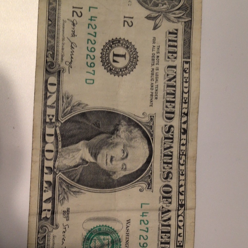 $1 US Dollar Error Note Misaligned Printing L42729297D