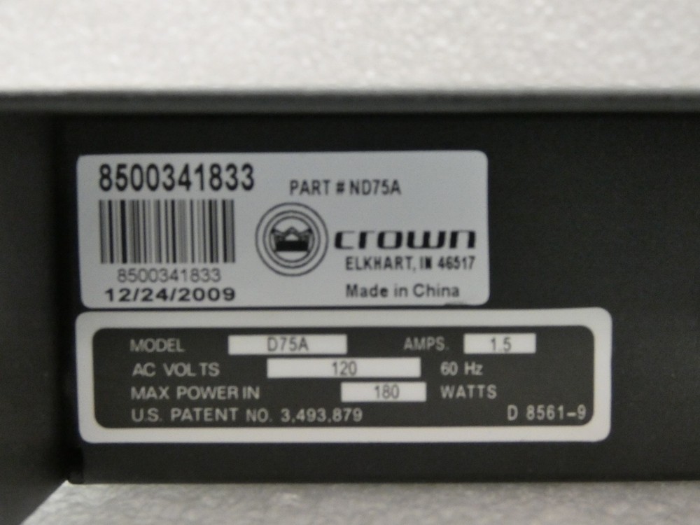 Crown D-75A Professional 2-Channel Power Amplifier