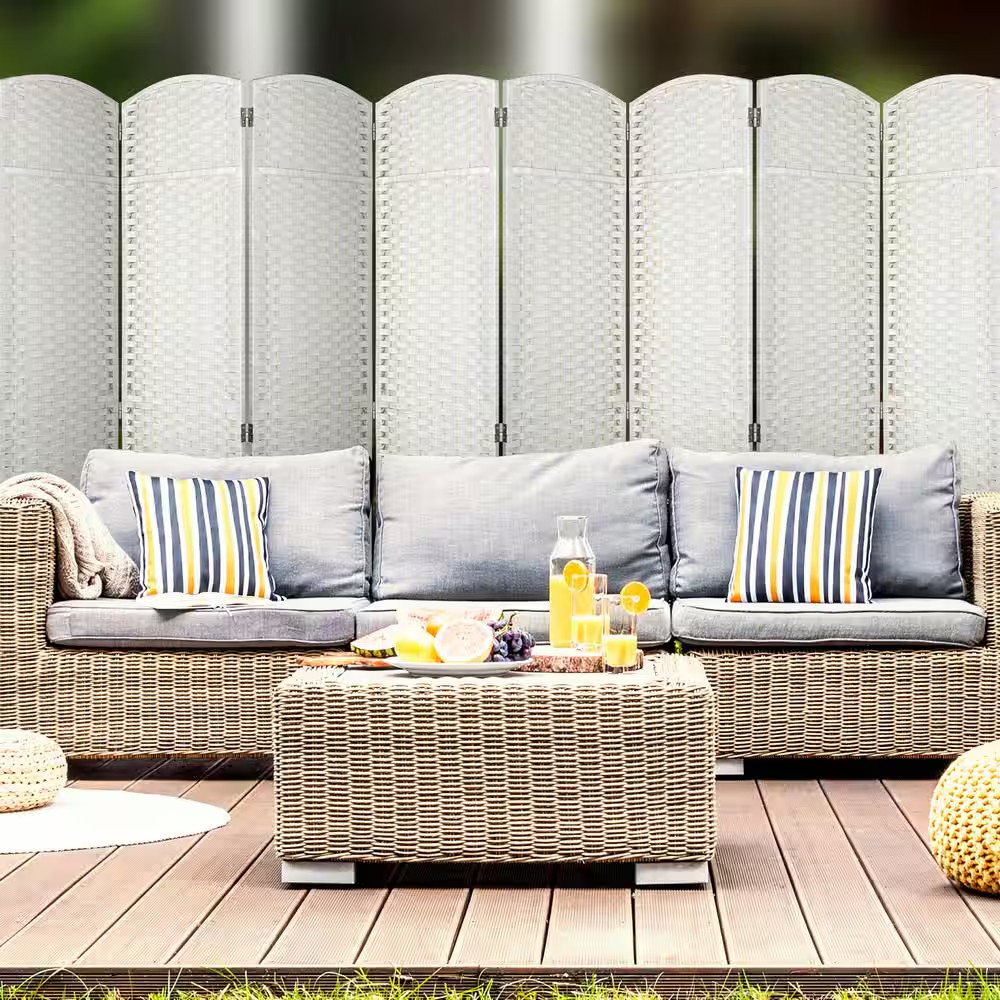 White 8 Panel 6 Ft. Tall Double Hinged Foldable Panel Room Divider