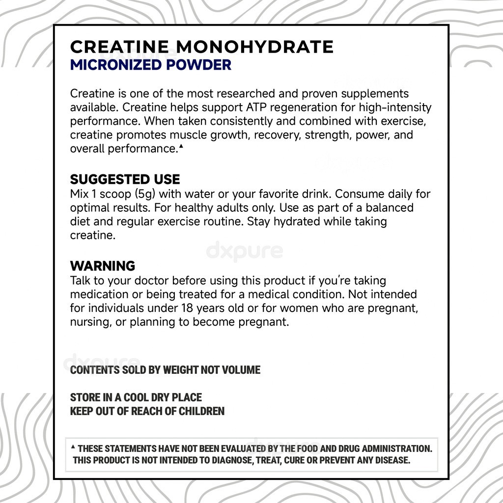 Creatine Monohydrate Micronized Powder 500G - 100 Servings - Unflavored