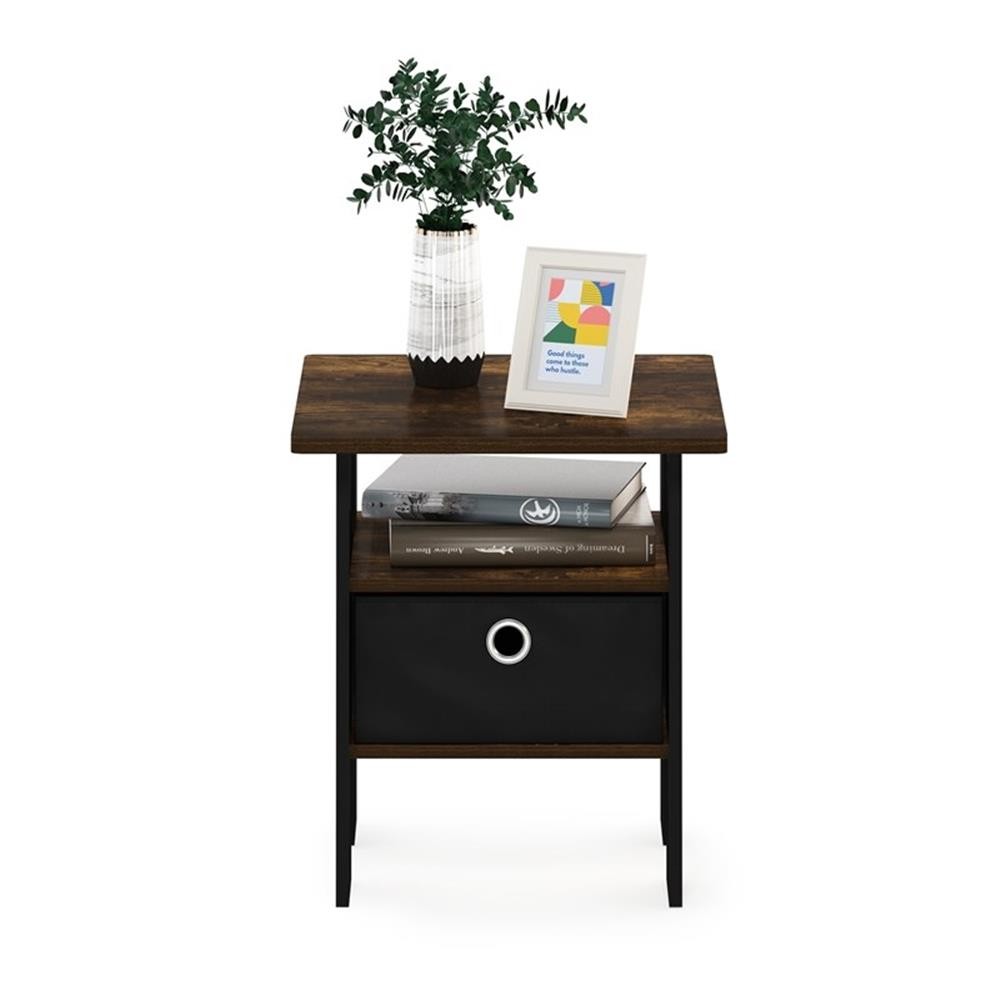 Pemberly Row End Table Nightstand with Bin Drawer in Amber Pine/Black