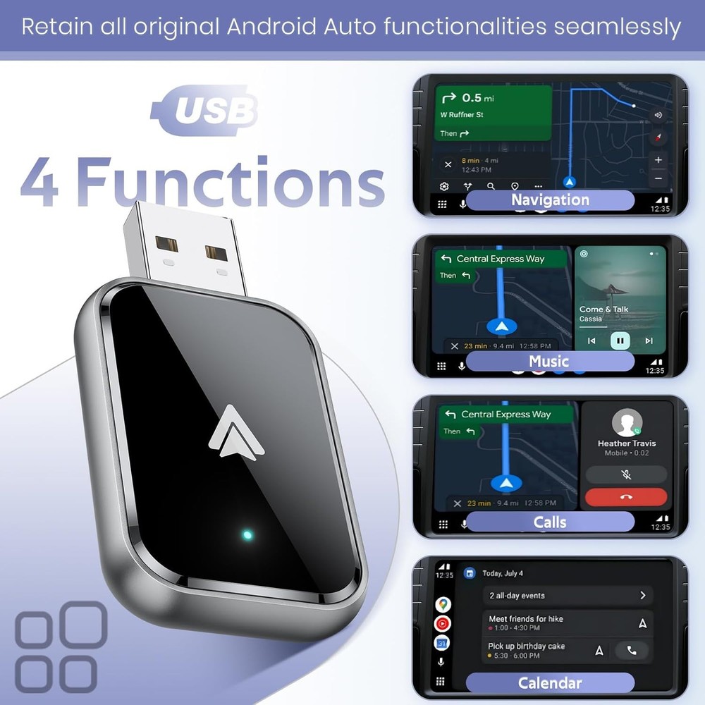 Wireless Android Auto Adapter for Android, Convert Wired to Wireless, Mini Size