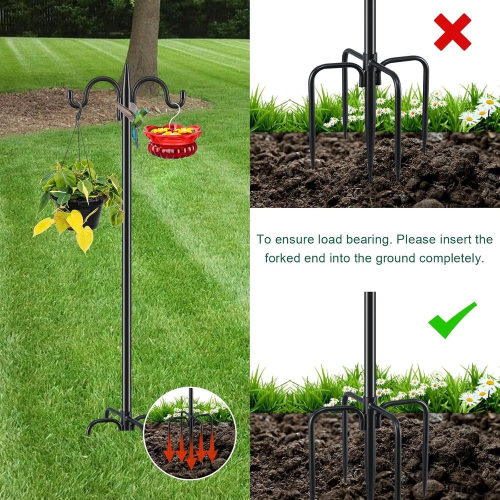 2-Pack Adjustable Double Shepherd's Hooks - 92 Inch Wrought Iron Garden Hooks