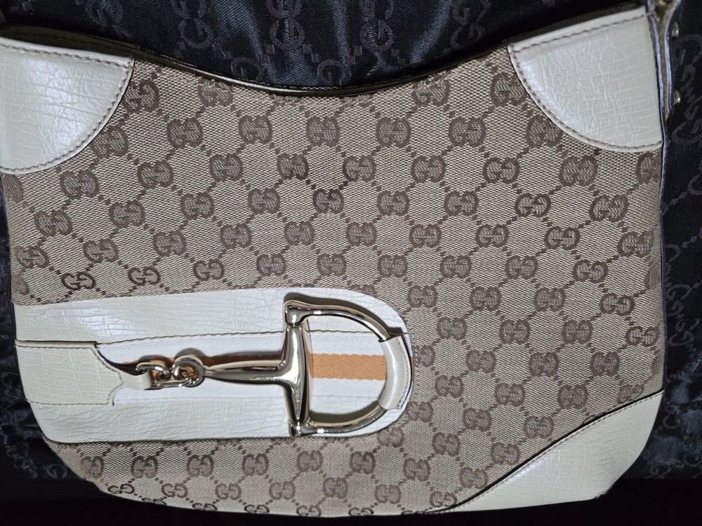 Gucci GG Pattern Shoulder Bag with Horsebit Accent