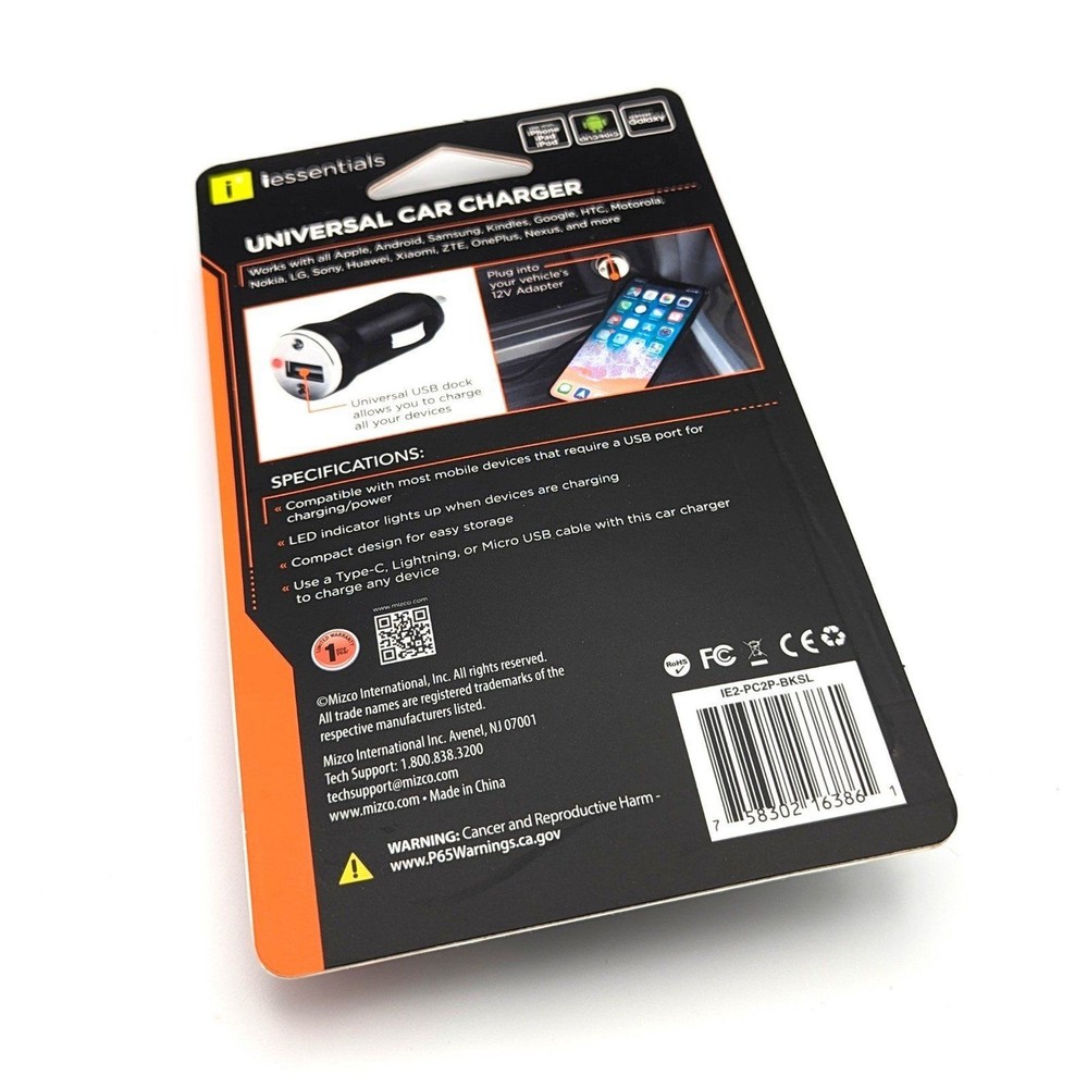 iessentials Universal Car Charger 2 Pack Grey & Black