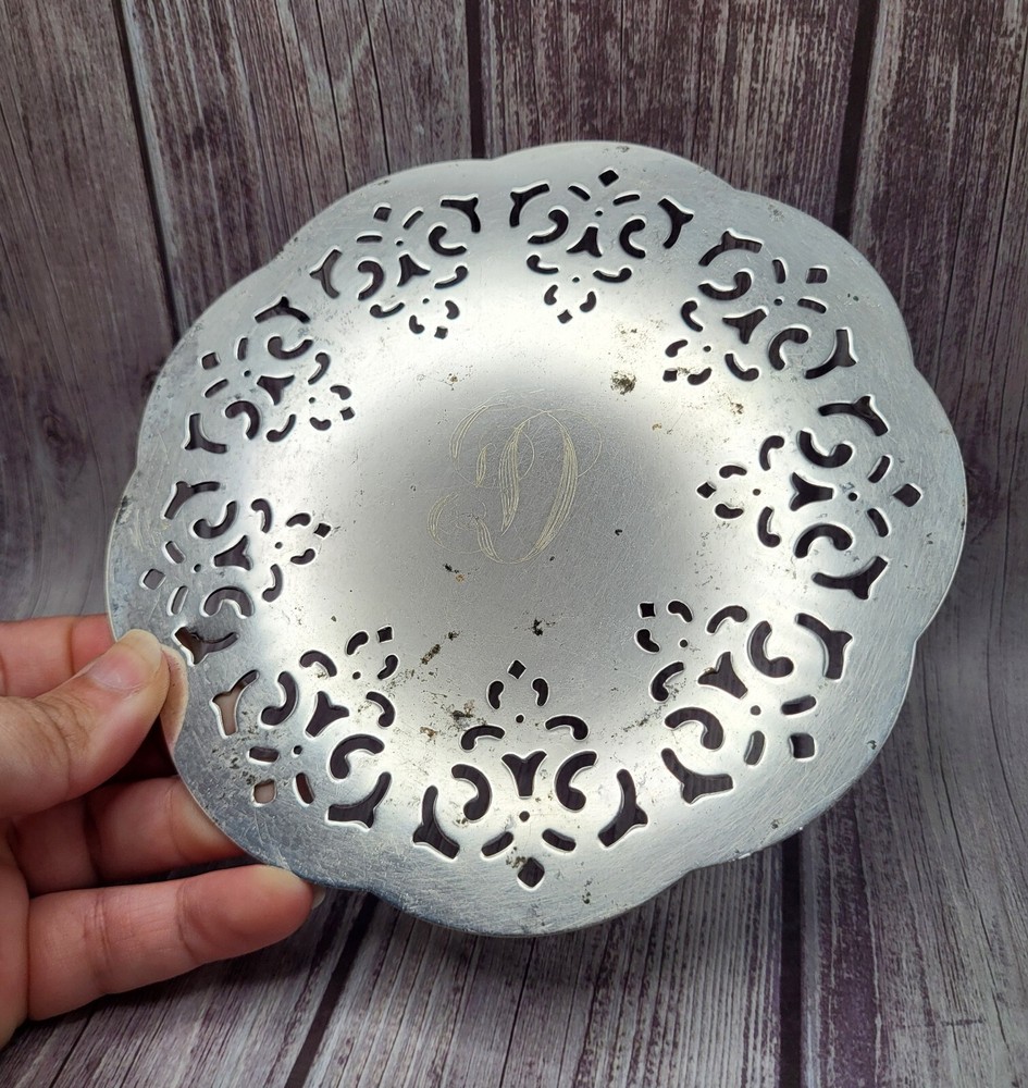 Vintage Silver Plated Made In England Footed Trivet Monogrammed D