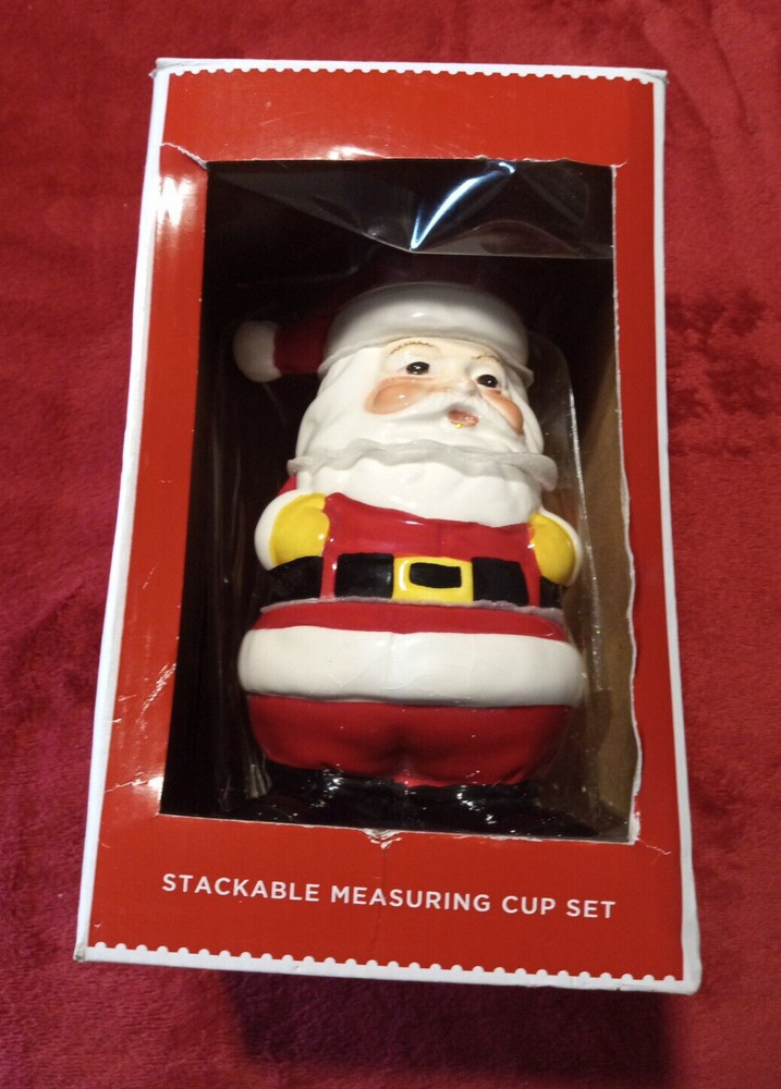 Stackable Measuring Cup Set Santa Claus  By Holiday Time NIB