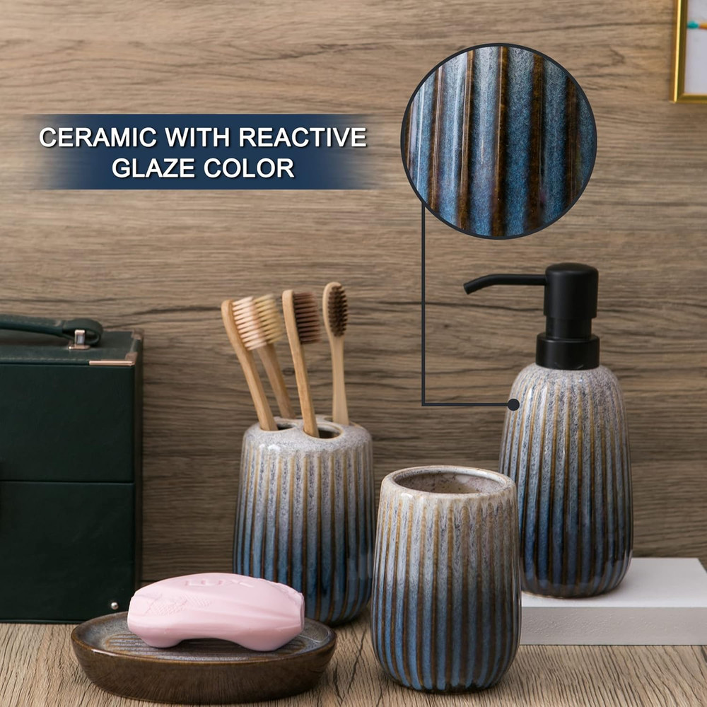 Bathroom Accessories Sets Complete -Set 4 Pcs, Ceramic Bathroom Accessory Bath E