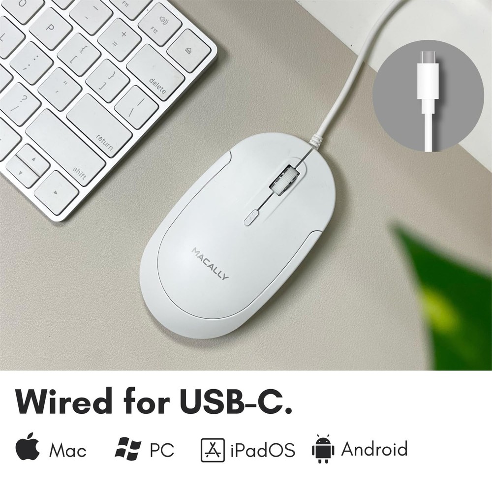 Macally Wired USB C Mouse for Mac and PC - Slim, Quiet, and Reliable - Type C...