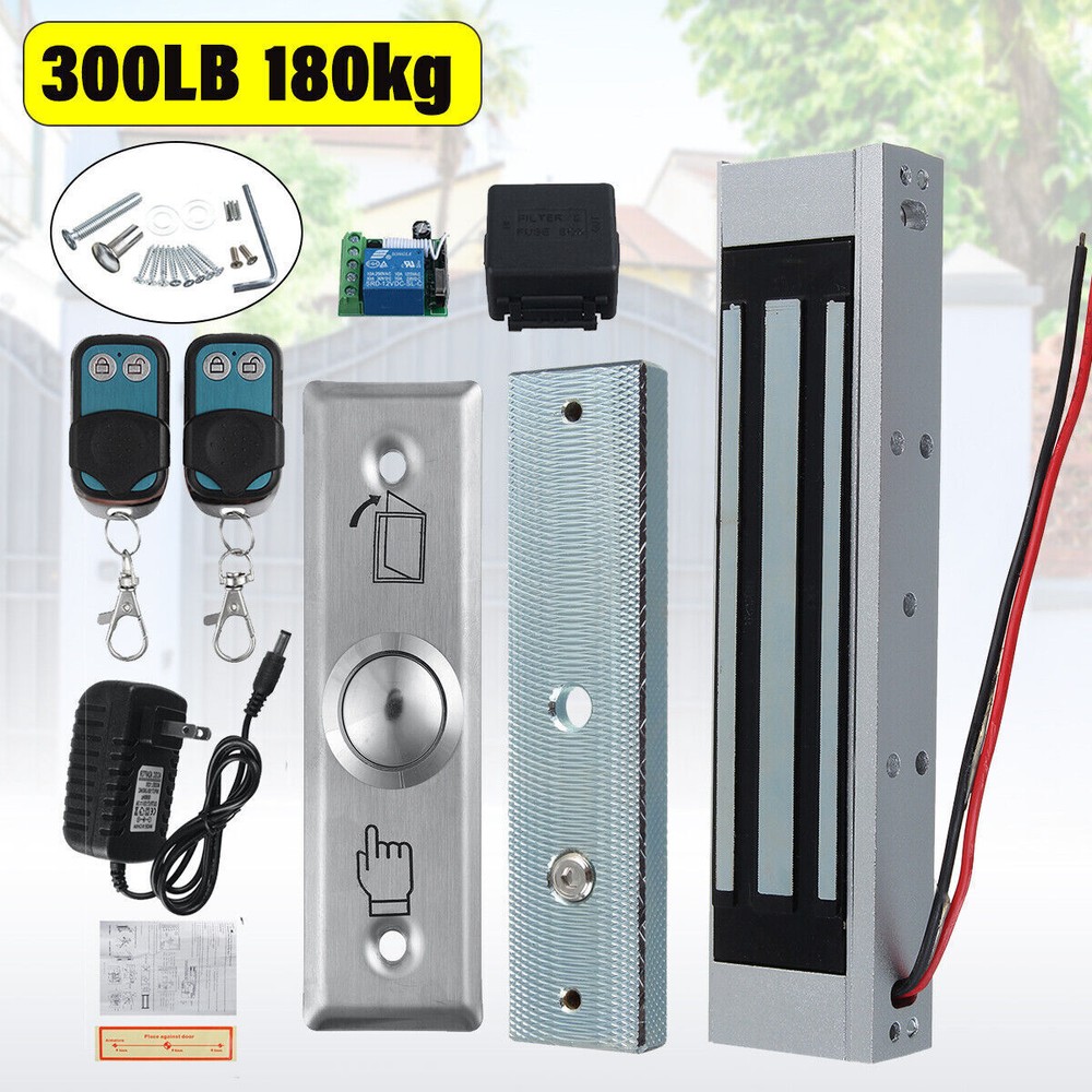 Door Access Control System Electric Magnetic Lock 2 Wireless Remote Controls Kit