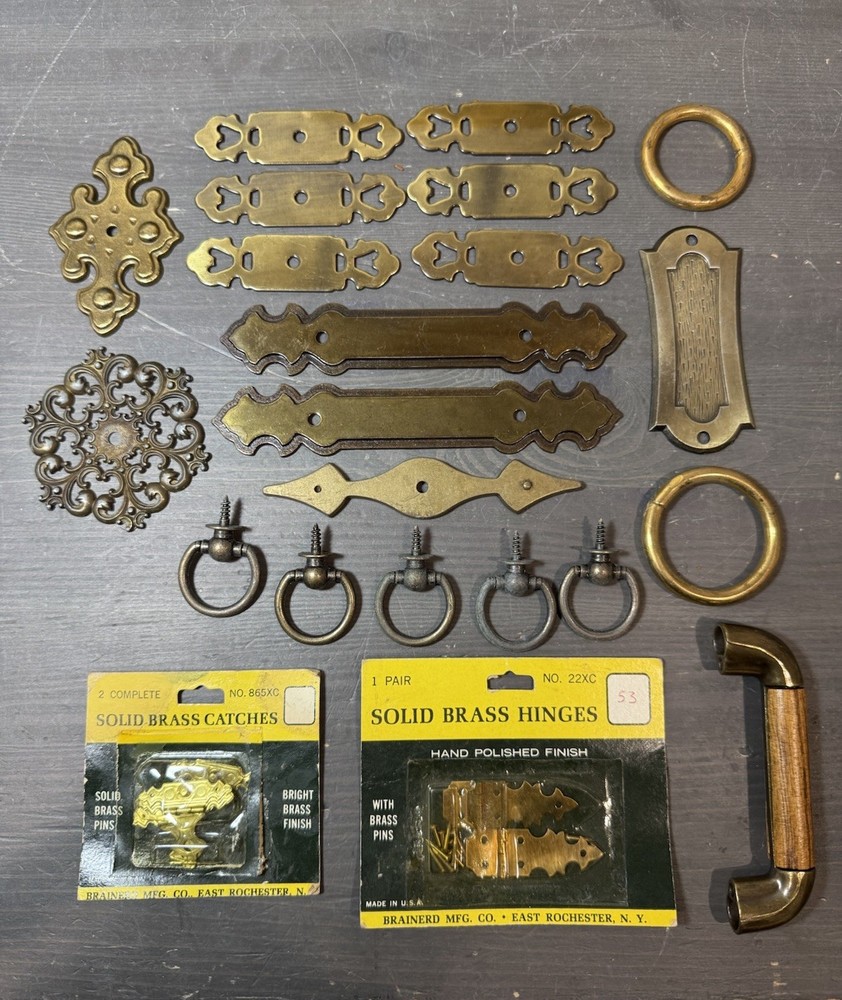 Brass Cabinet Hardware Lot Pulls Back Plates Hinges