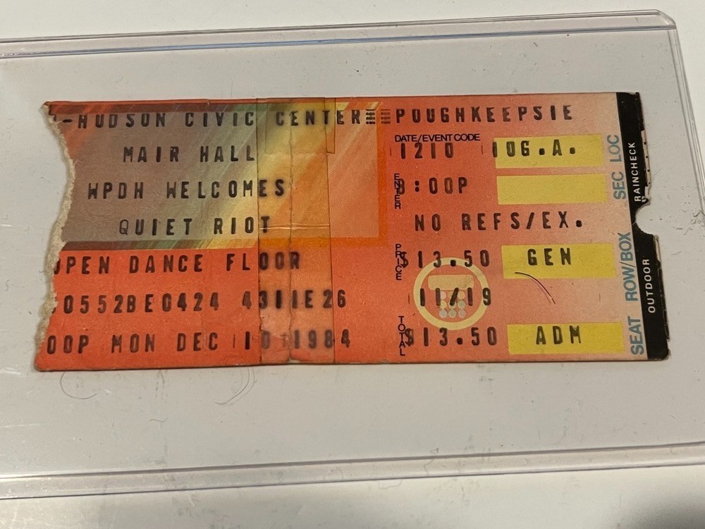 QUIET RIOT CONCERT TICKET STUB Poughkeepsie NY December 10, 1984