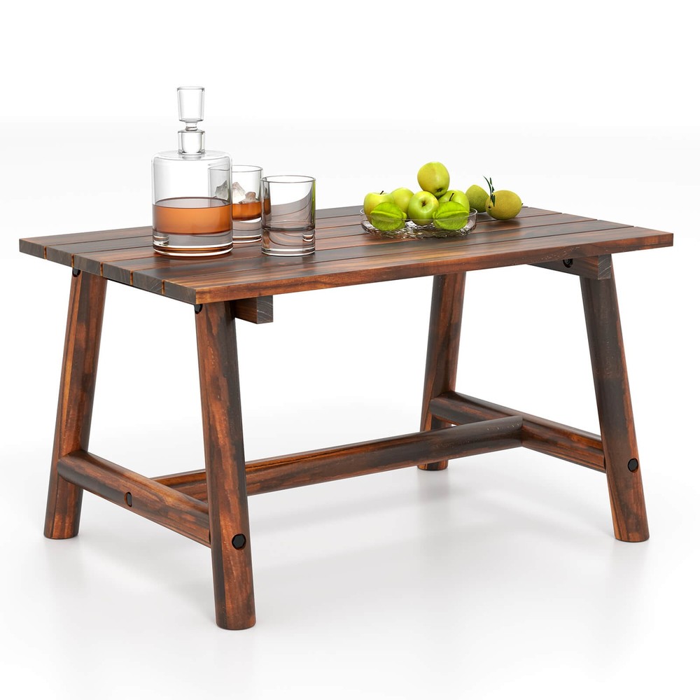 Outdoor Coffee Table with Slatted Tabletop Rectangle Side Table for Garden