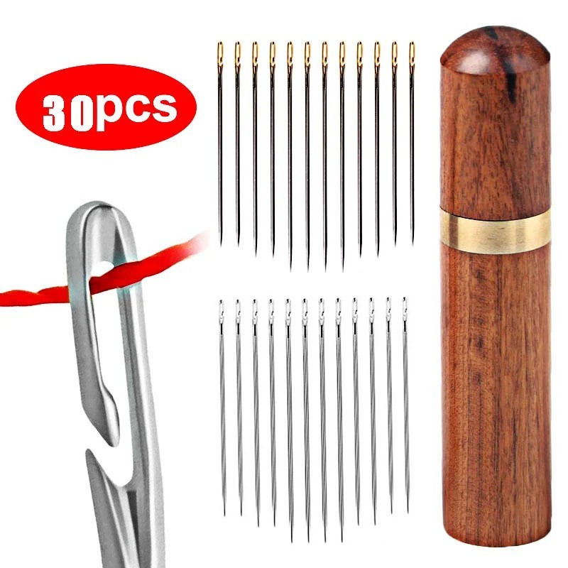 30pcs Self Threading Sewing Needles Stainless Steel Blind Needle for Elderly