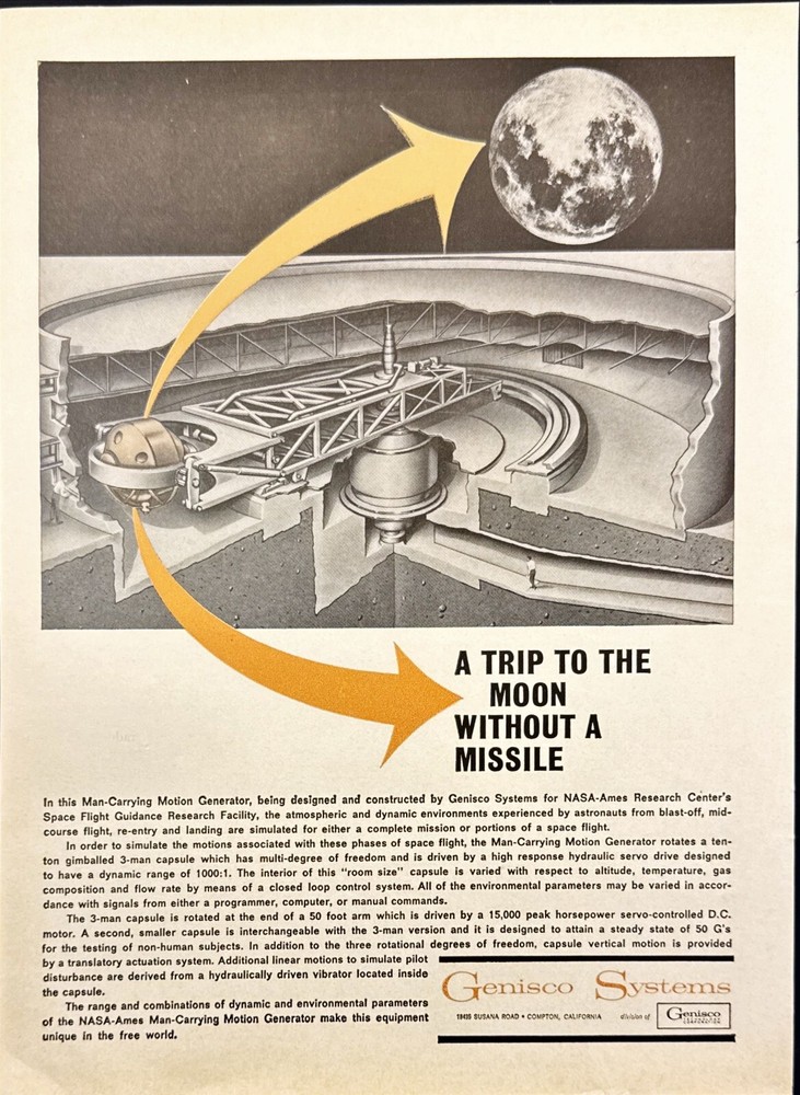 Genisco Systems NASA Ames Research Center Moon Program Compton CA Print Ad 1964