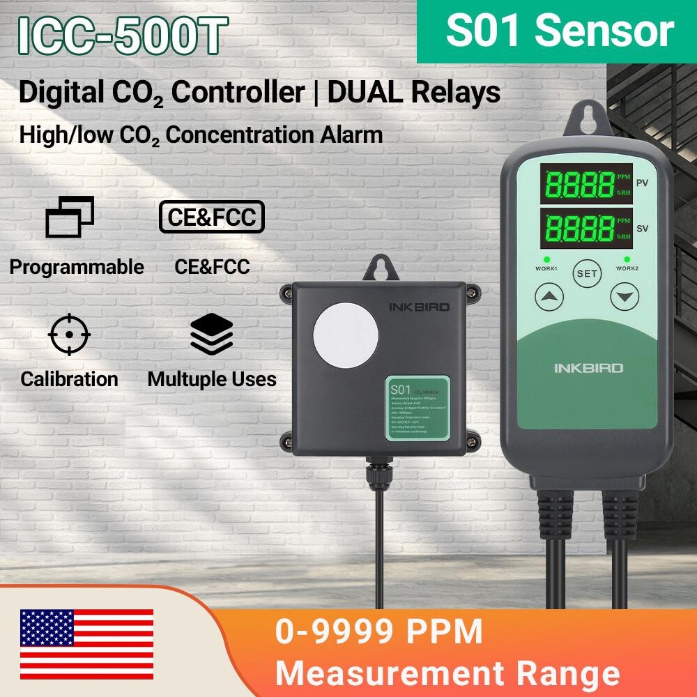 Inkbird Program CO2 Controller Regulator ICC500T Sensor Probe Greenhouse Plant