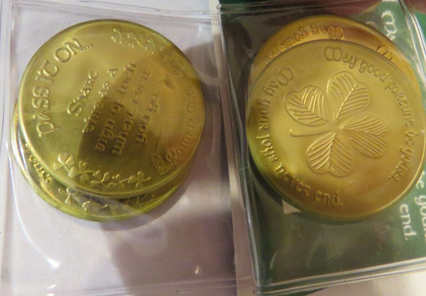 "Good Luck Token- Pass It On" 4 Pack- Roman Inc-Irish-4-Leaf Clover-St Patrick