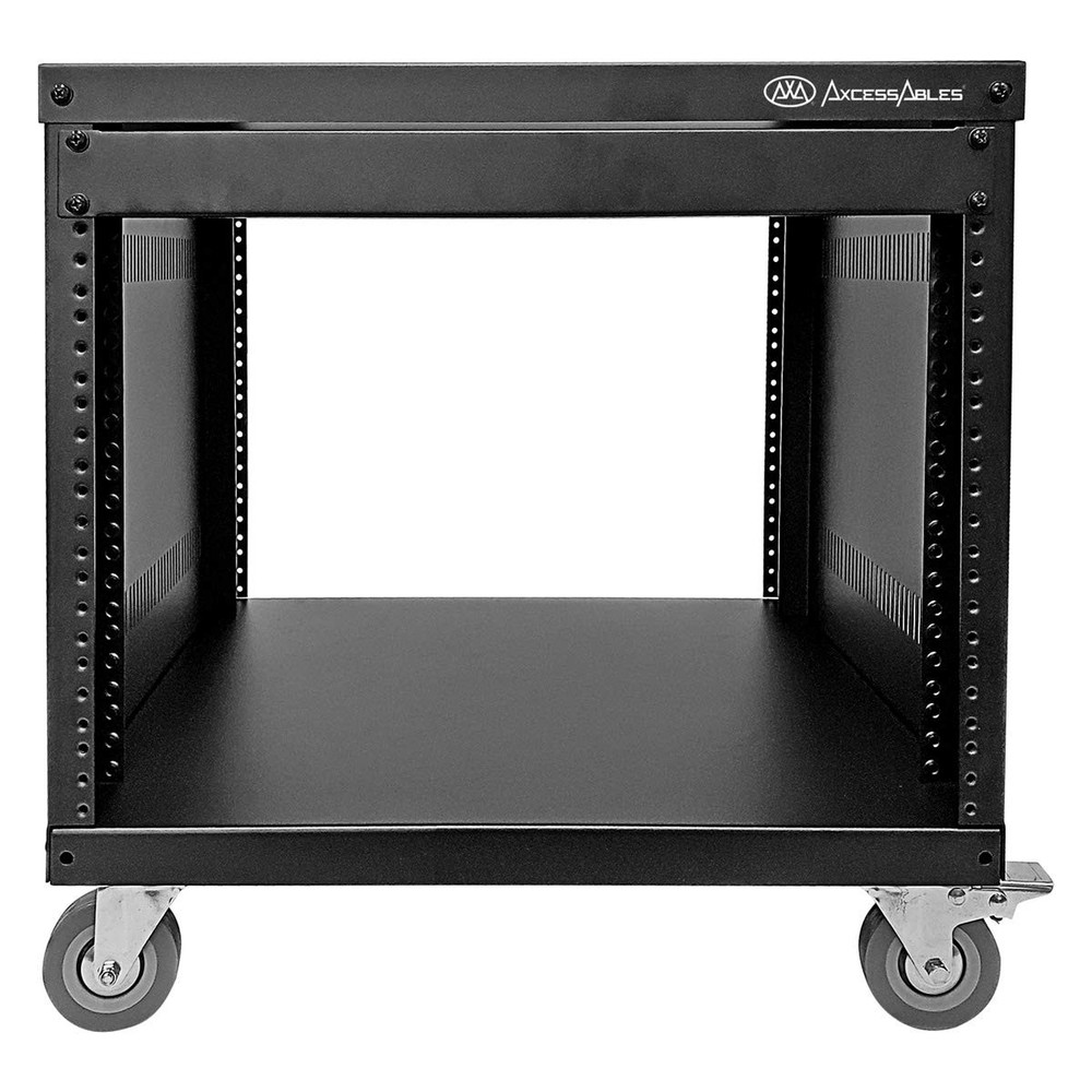 8U Rolling Rack Stand with Locking Wheels for Audio, Video, and Studio Storage