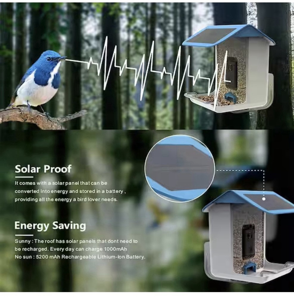 Smart Bird Feeder, Camera Solar Powered, HD Camera Auto Capture Bird