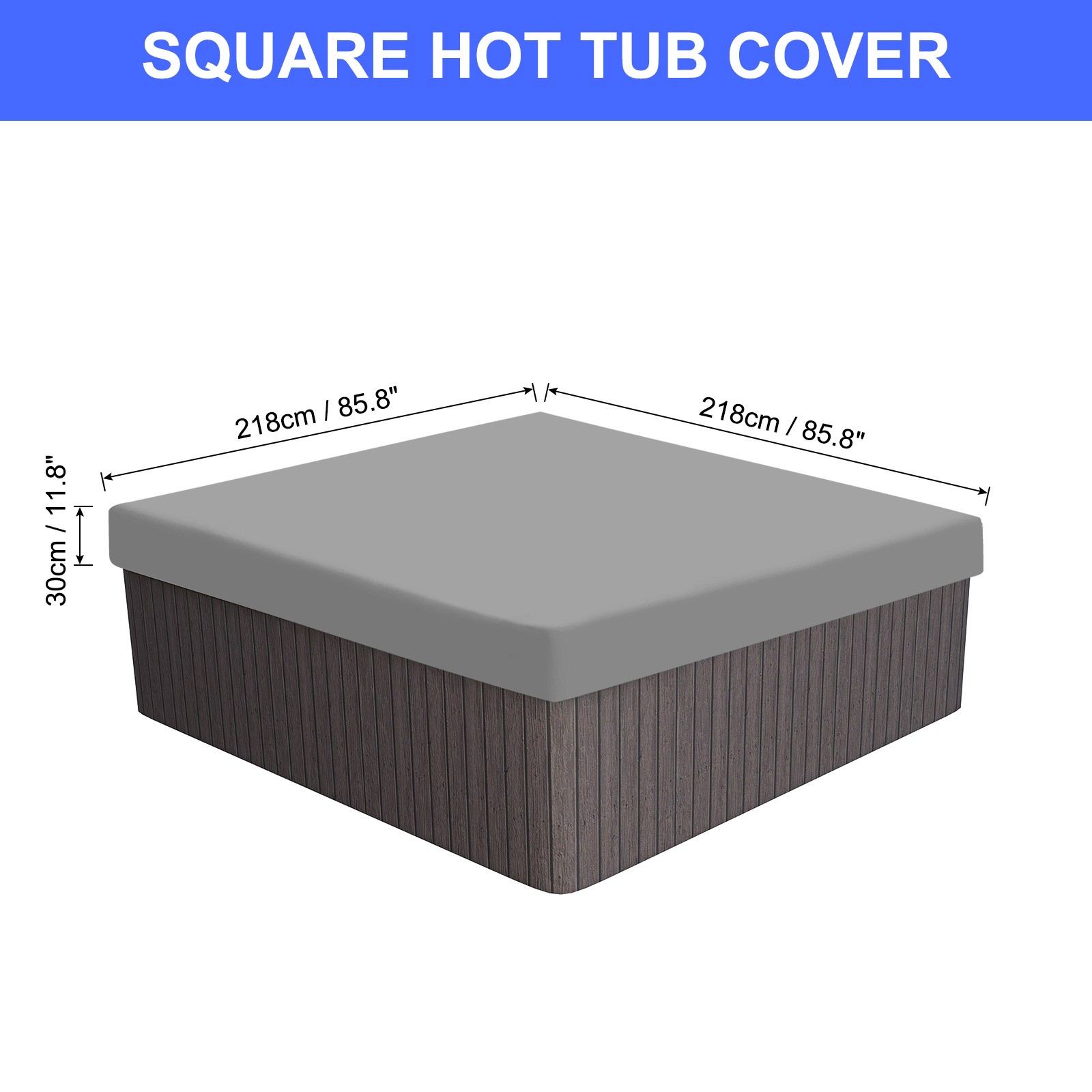 Square Hot Tub Cover 210D Oxford Waterproof SPA Cover Gray 85.8"x85.8"x11.8"