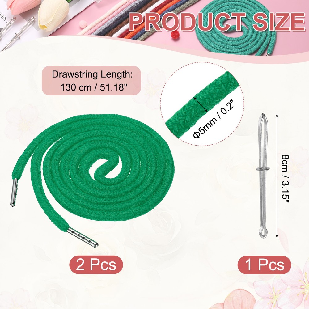 2 Pcs Hoodie Strings Drawstring Cords with Easy Threader (Grass Green)