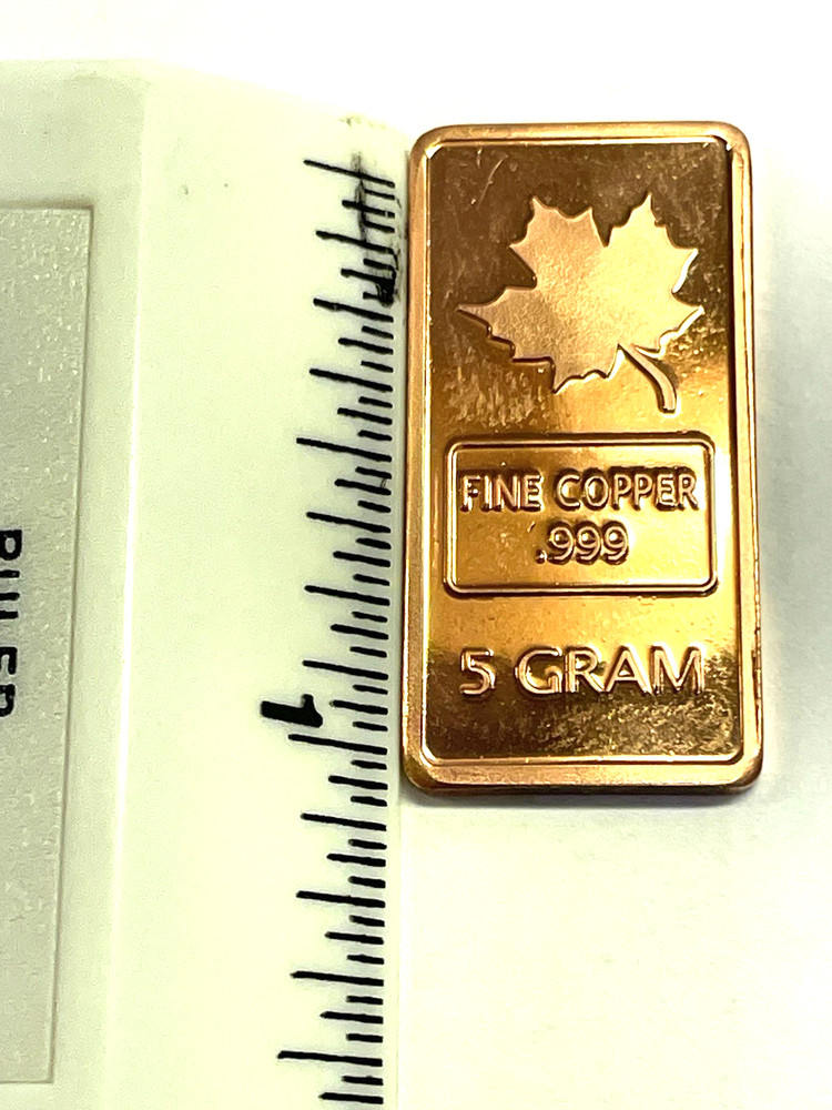 5 Gram Copper Maple Leaf Bars, 2-PACK, Copper Bars, 2 bars, REEDERSONG
