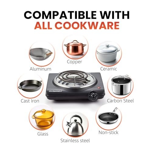 Countertop Electric Hot Plate, Single Coiled Burner, Temperature Control, Easy C