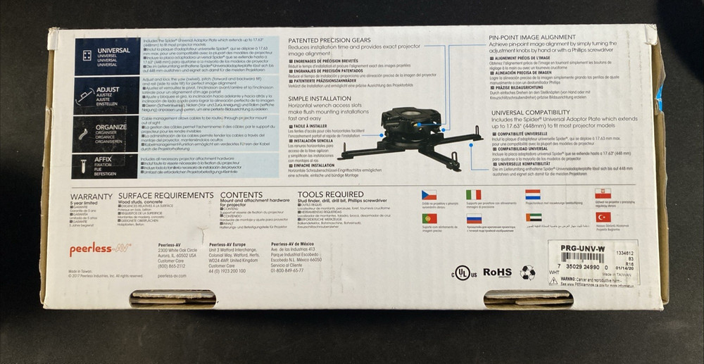 Peerless **White** AV PRG UNV Projector Mount with Precise Image Alignment **NEW