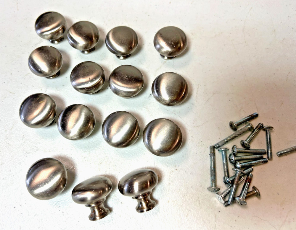 15 Vintage Chrome Silver Round 1" Drawer Cabinet Knobs Pulls