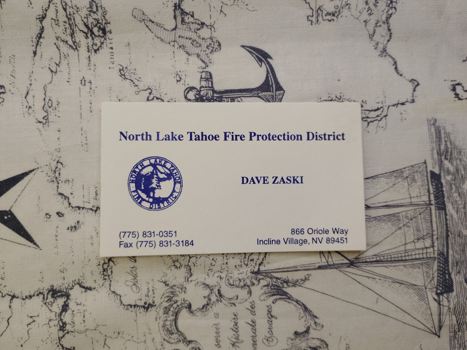 1980s North Lake Tahoe Fire Protection District Business Card NV Firefighter