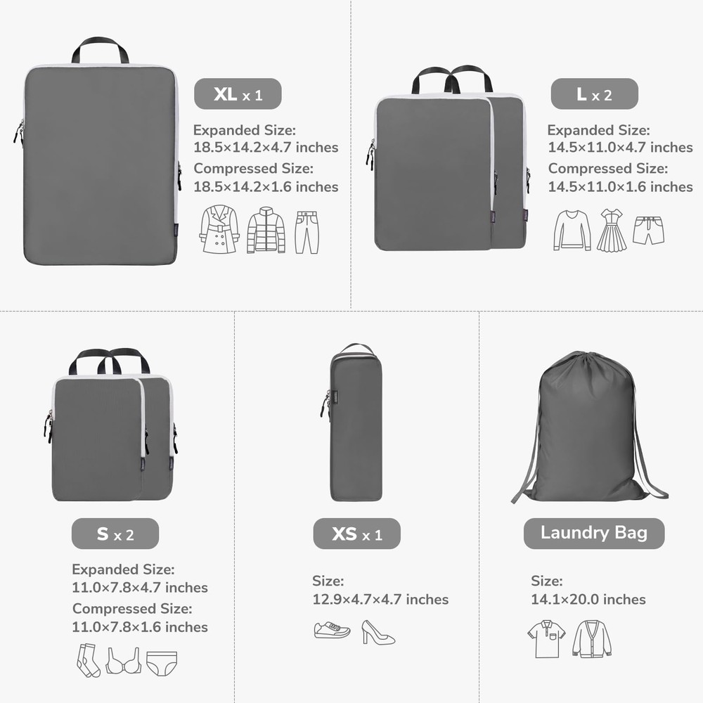 CherryNow Compression Packing Cubes, 7 Set Packing Cubes Compression, Travel ...