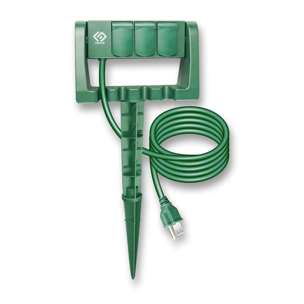 Outdoor Power Stake, 3 Grounded Outlets with 90º Rotating Function and Safe