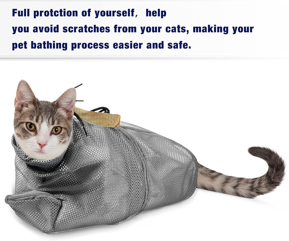 Cat Grooming Muzzle Mesh Bag Kitten Bath Restraint Breathable Adjustable